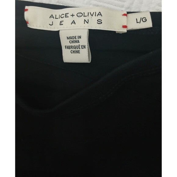 Alice + Olivia Womens Black Stretch Short Sleeve Cut Out Shoulder T-SHIRT Size L - Picture 4 of 5